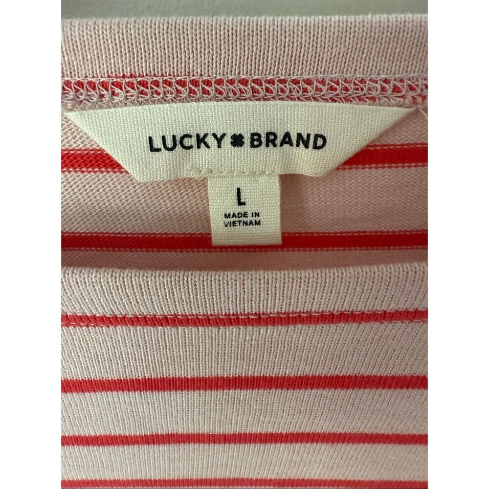 Lucky Brand Red & Pink Striped Boxy Fit Breton Long Sleeve Tee Size L - Picture 8 of 12